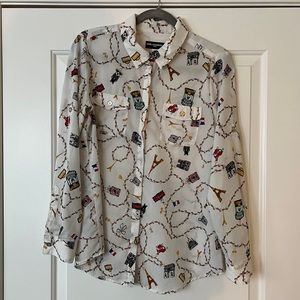 Karl Lagerfeld Chiffon Printed Button Down Blouse